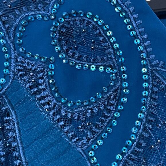 Sachin & Babi NEW Size 10 Moroccan Blue Crepe Embroidered Wren Cape Maxi Gown - Picture 7 of 12